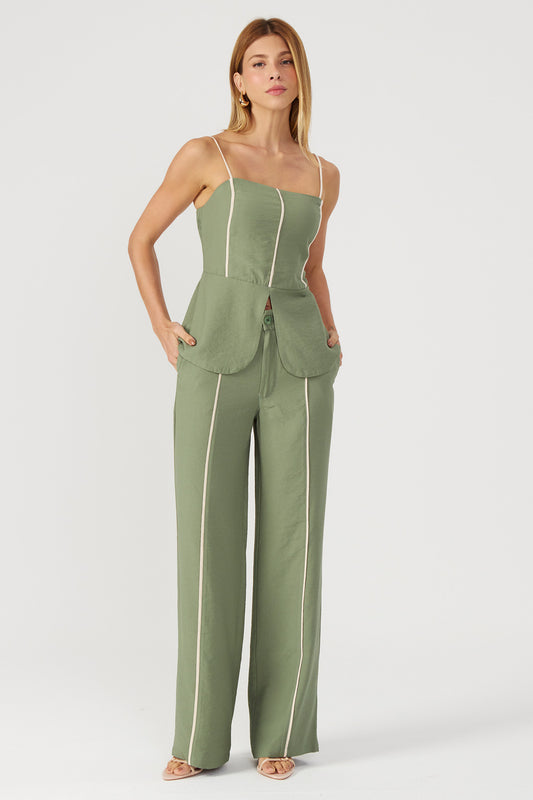 Calça pantalona com vivo verde Fato Básico