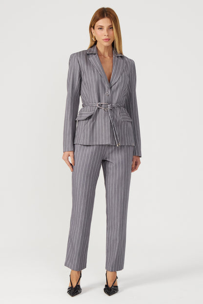 Blazer risca de giz cinza Fato Básico