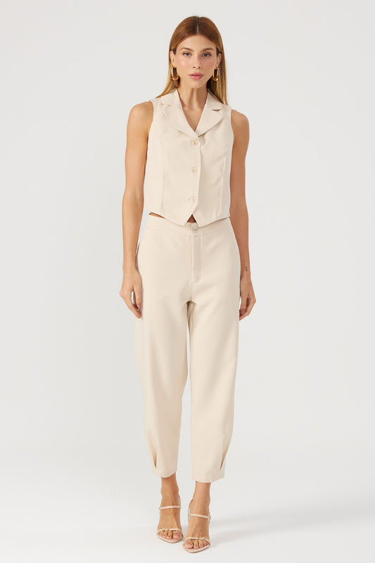 Calça alfaiataria com pregas aveia Fato Básico