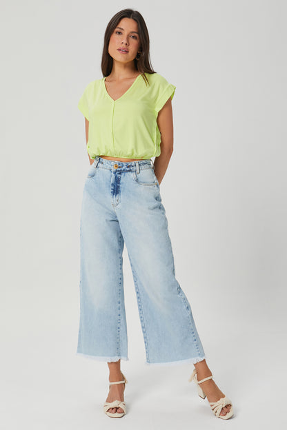 Calca wide leg cropped jeans Fato Básico - FATO BÁSICO