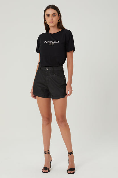 Shorts perfecto resinado preto Fato Básico - FATO BÁSICO