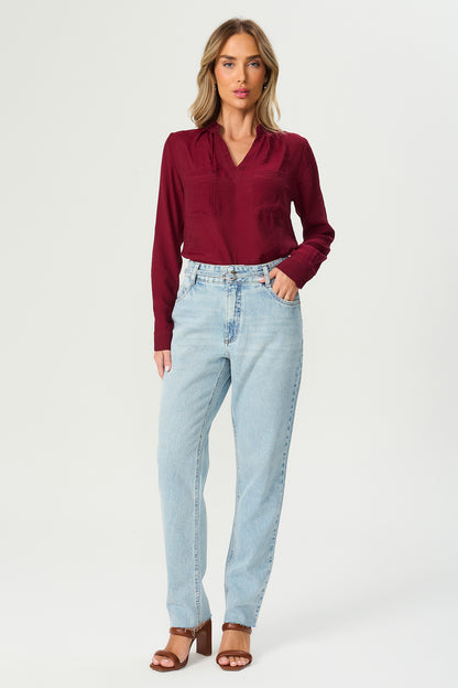 Calça jeans reta cinto fino Fato Básico