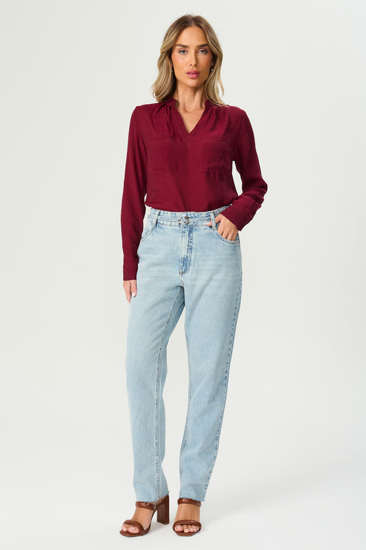 Calça jeans reta cinto fino Fato Básico