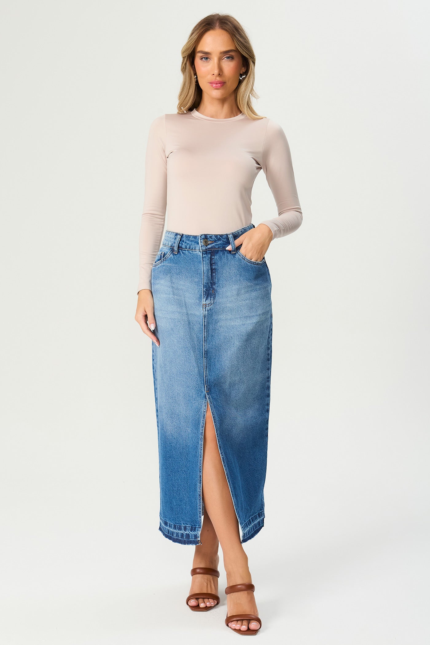 Saia jeans coluna Fato Básico