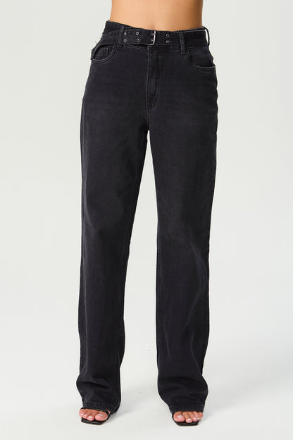 Calça jeans wide leg preta Fato Básico