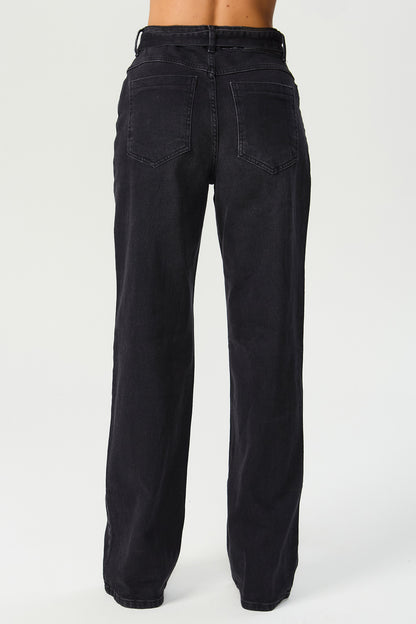 Calça jeans wide leg preta Fato Básico