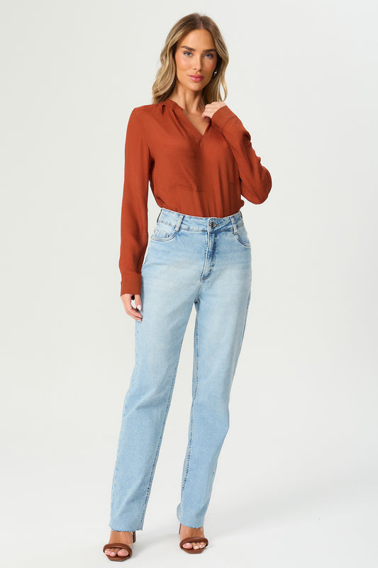 Calça jeans reta barra fio Fato Básico