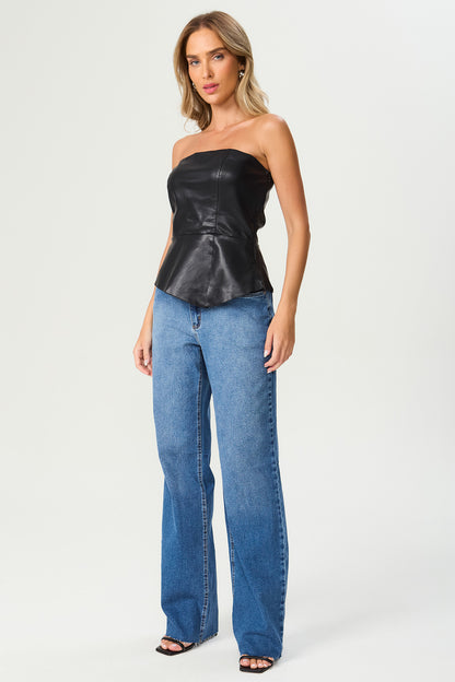 Calça jeans wide leg barra fio Fato Básico