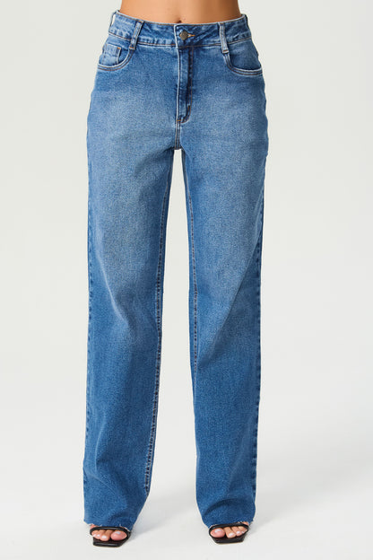 Calça jeans wide leg barra fio Fato Básico