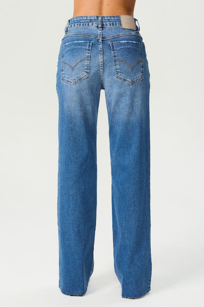 Calça jeans wide leg barra fio Fato Básico