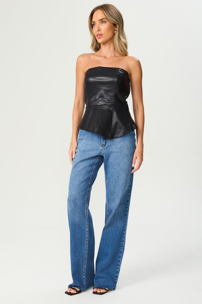 Calça jeans wide leg barra fio Fato Básico