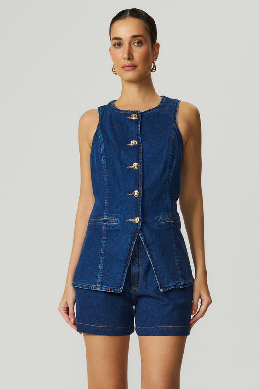 Shorts denim com pence Fato Básico
