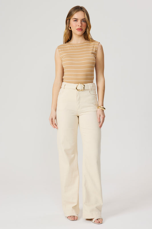 Calça pantalona sarja natural Fato Básico