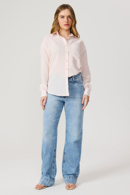 Calça jeans wide leg Fato Básico