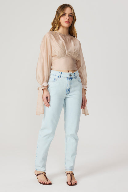 Calça jeans reta lavação clara Fato Básico