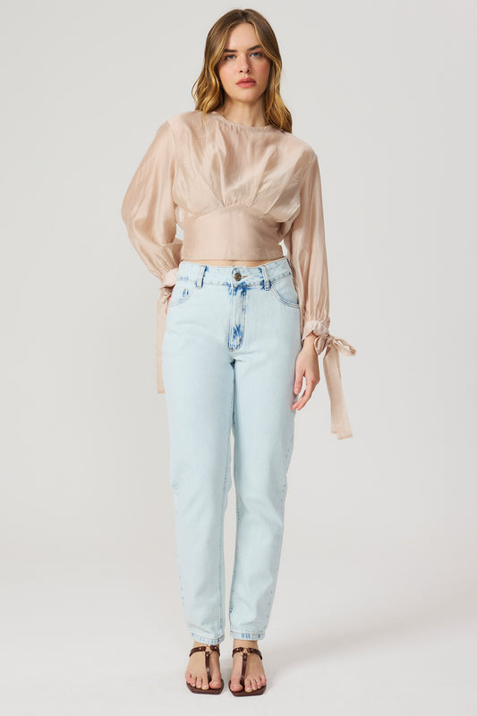 Calça jeans reta lavação clara Fato Básico