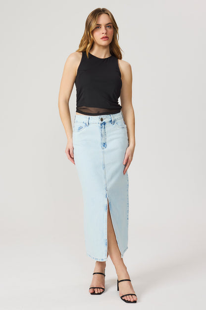 Saia coluna jeans Fato Básico