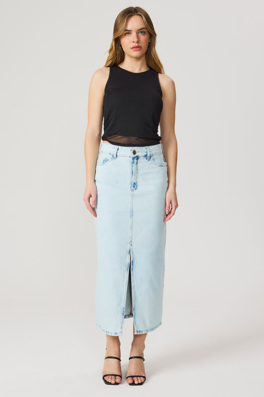 Saia coluna jeans Fato Básico