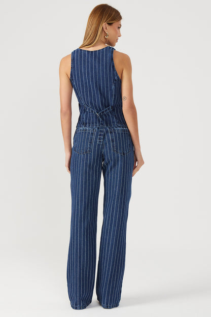 Calça jeans wide leg listrada Fato Básico