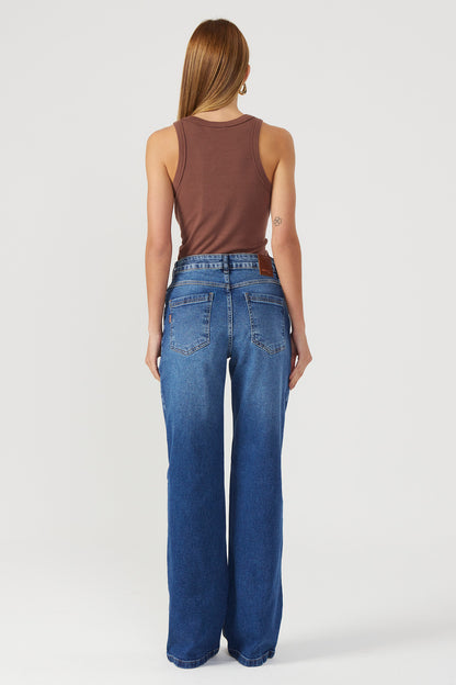 Calça jeans wide leg Fato Básico