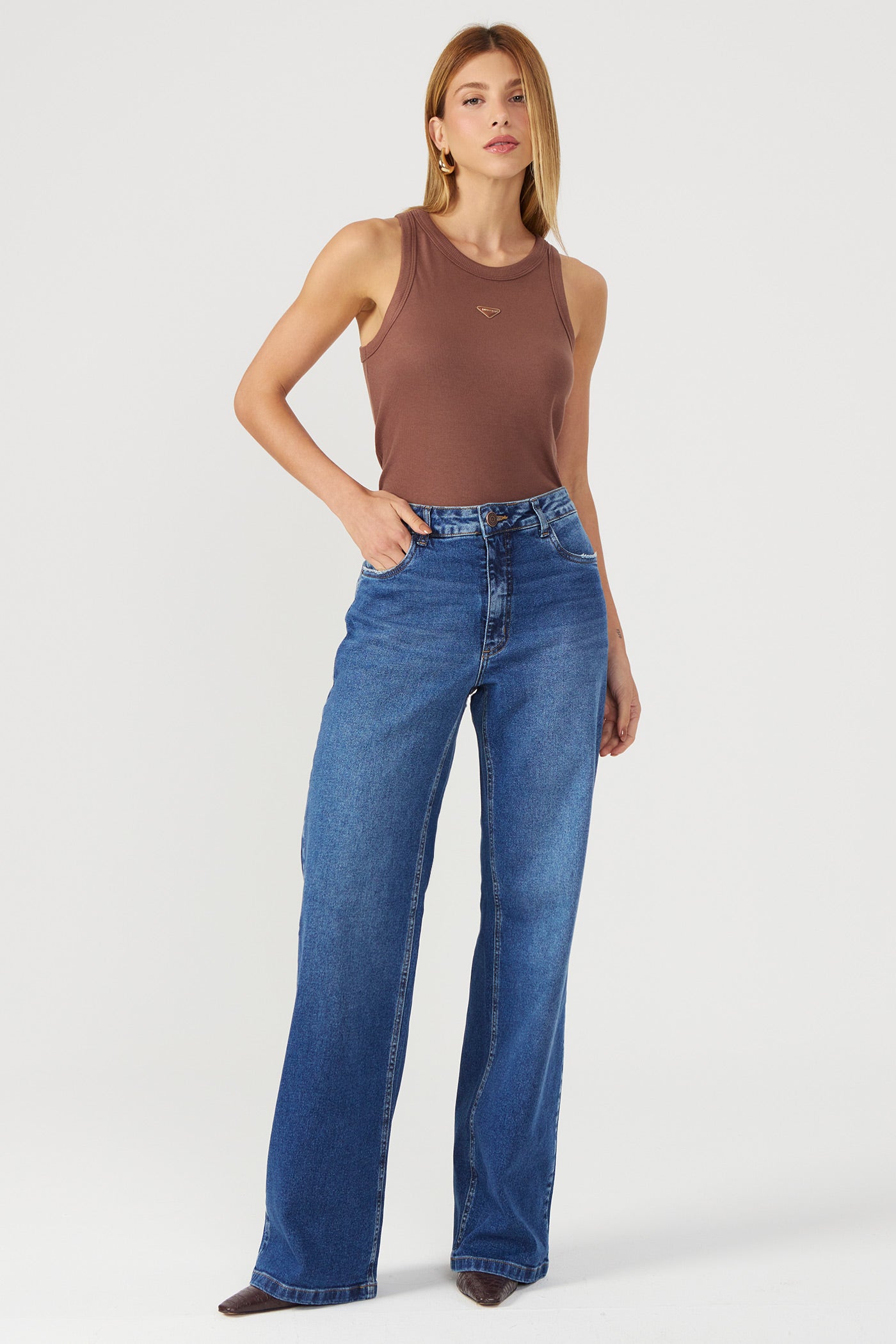Calça jeans wide leg Fato Básico