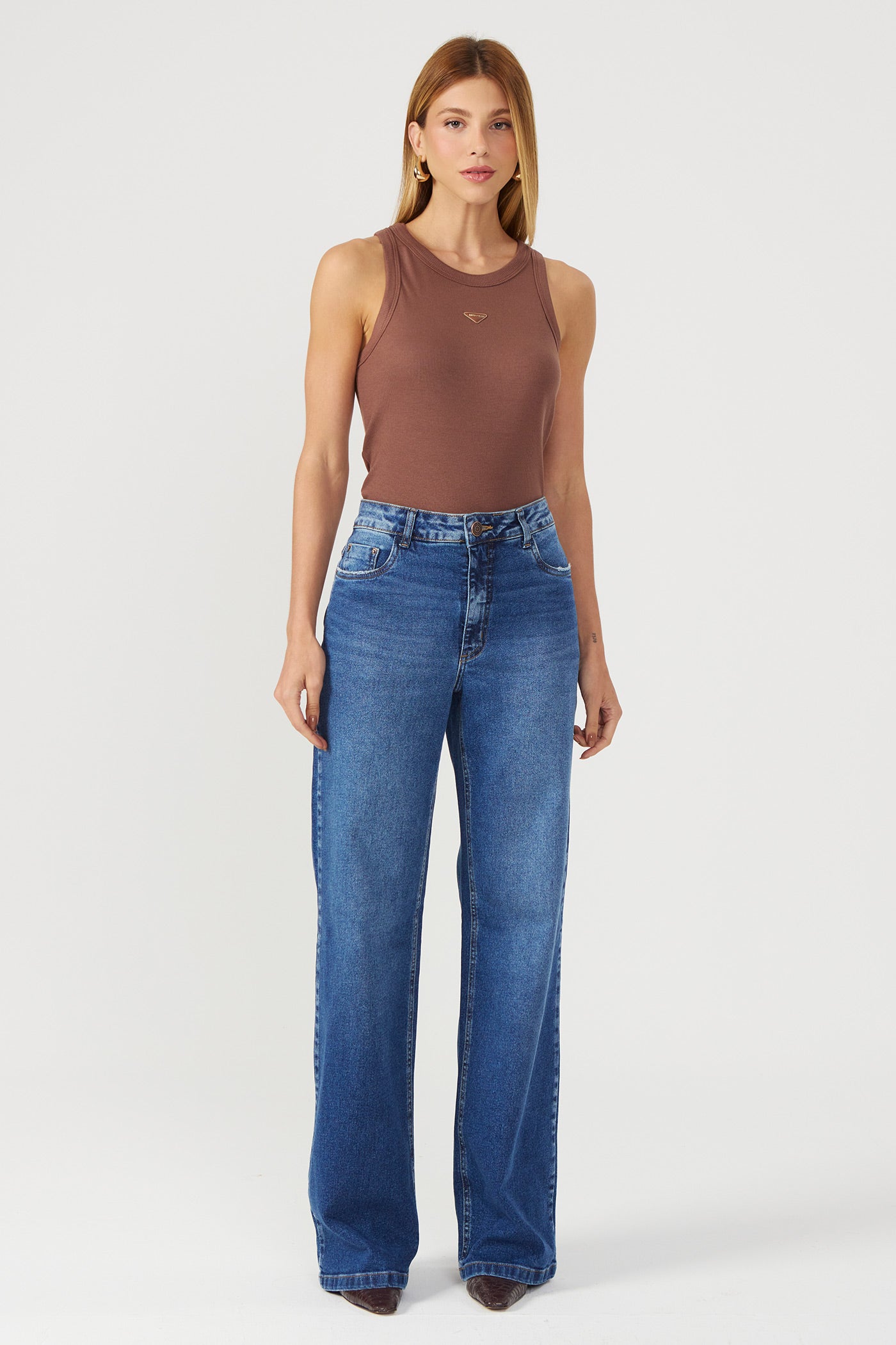 Calça jeans wide leg Fato Básico
