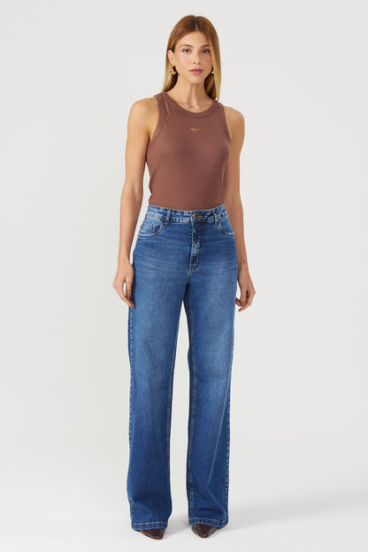 Calça jeans wide leg Fato Básico