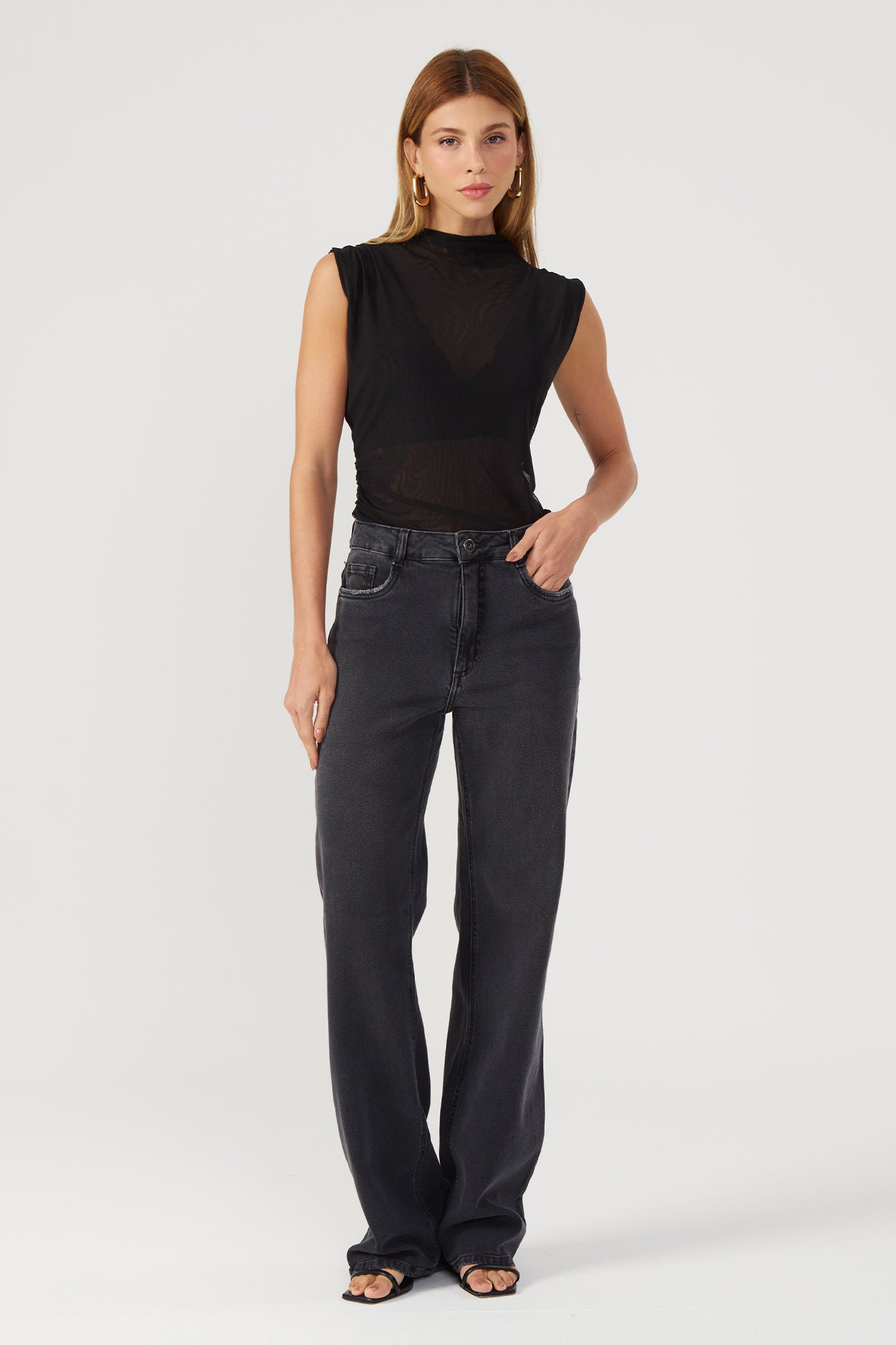 Calça wide leg black Fato Básico