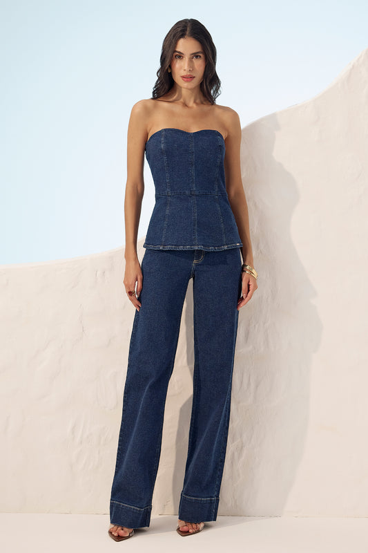 Calça jeans wide leg barra larga Fato Básico