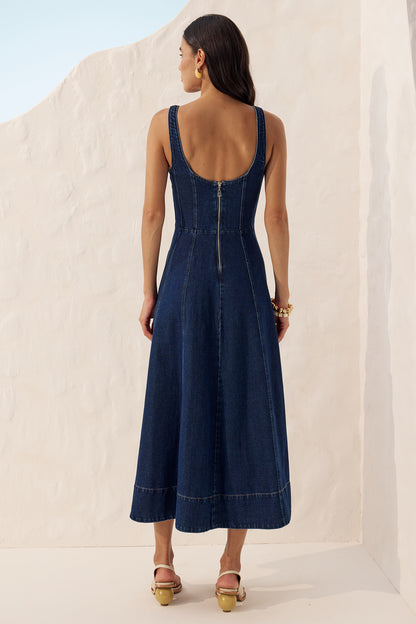 Vestido midi jeans Fato Básico