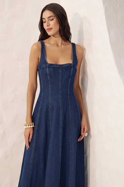 Vestido midi jeans Fato Básico