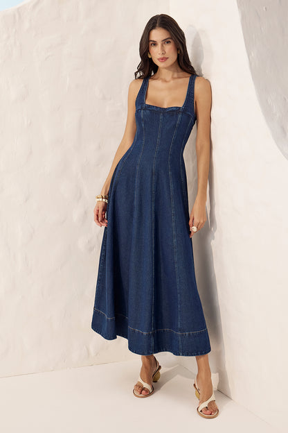 Vestido midi jeans Fato Básico