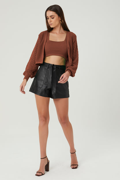 Cardigan cropped marrom Fato Básico - FATO BÁSICO