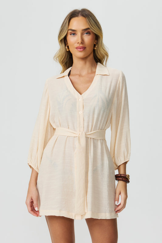 Saída de praia baunilha detalhe amarração Fato Básico