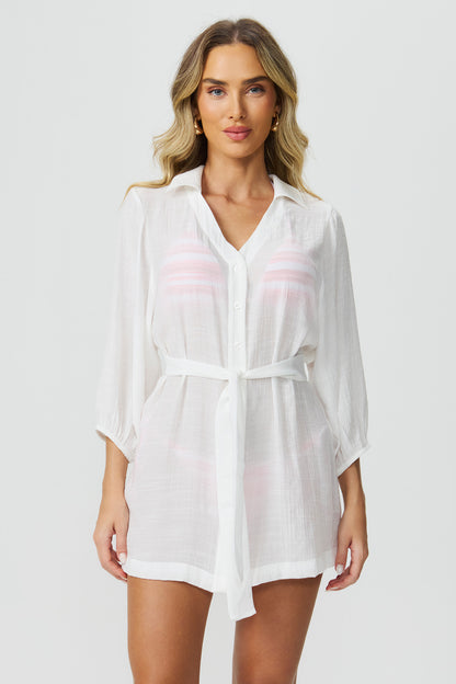 Saída de praia off white detalhe amarração Fato Básico