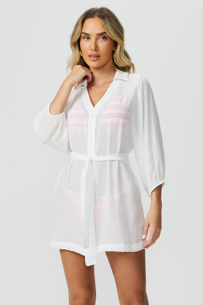 Saída de praia off white detalhe amarração Fato Básico