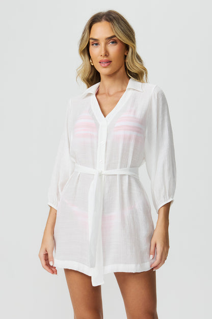 Saída de praia off white detalhe amarração Fato Básico