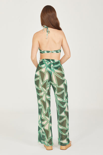 Calca pantalona estampada cós largo verde Fato Básico - FATO BÁSICO