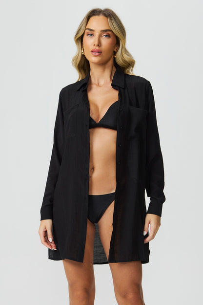 Camisa saída de praia preta Fato Básico