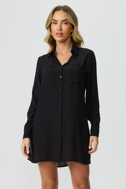 Camisa saída de praia preta Fato Básico