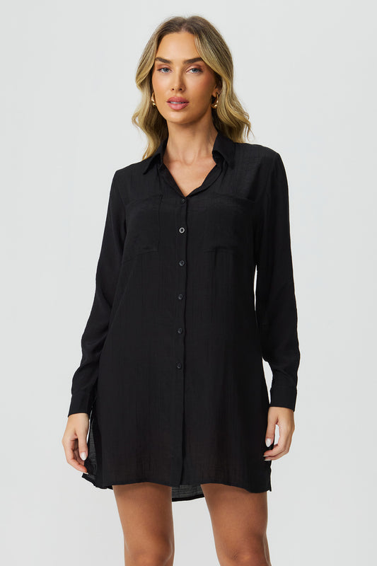 Camisa saída de praia preta Fato Básico