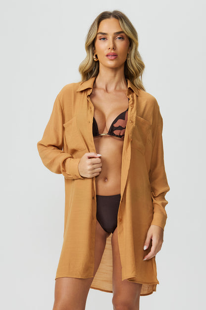 Camisa saída de praia caramelo Fato Básico