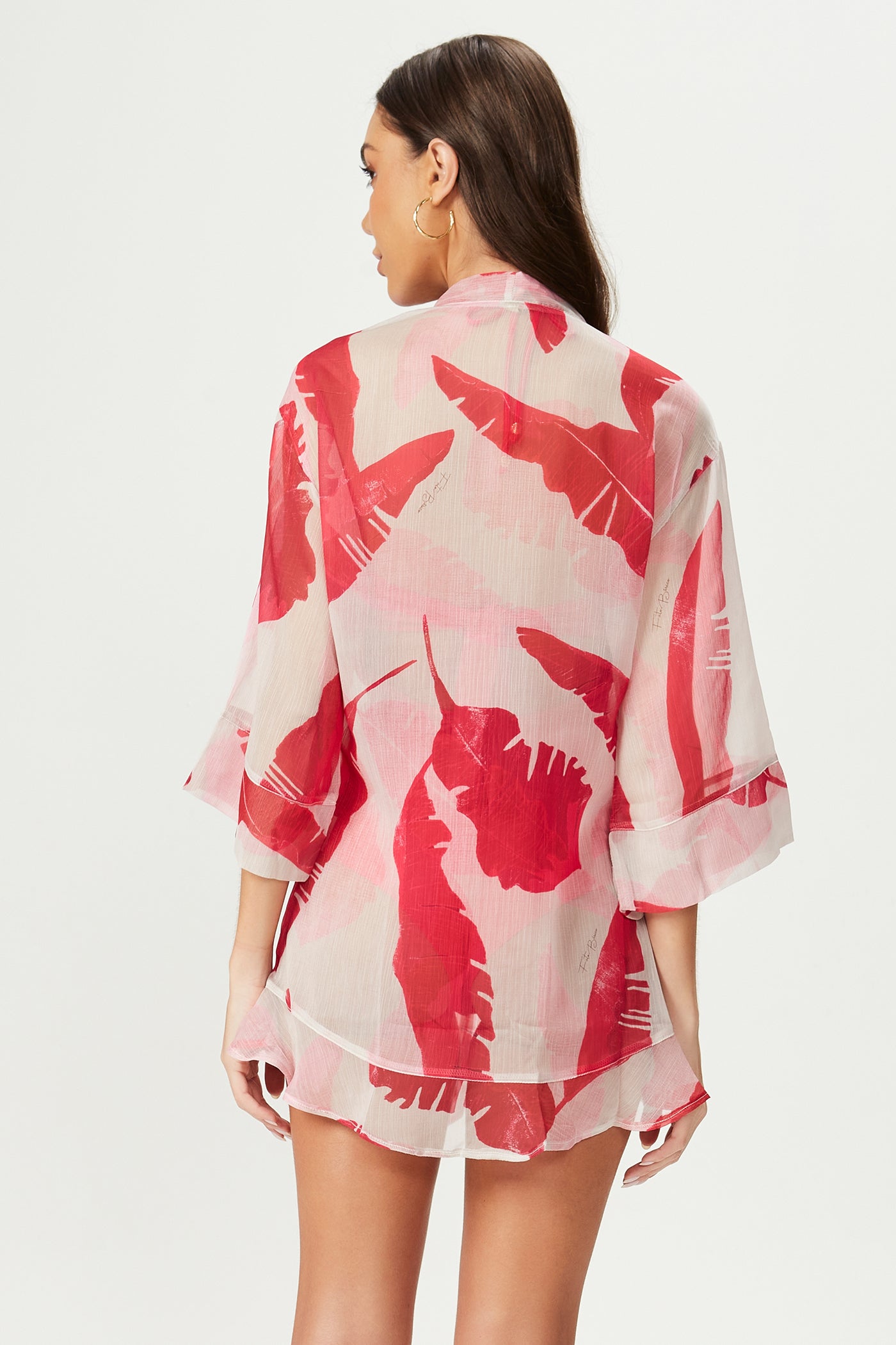 Kimono estampado com babado rosa Fato Básico - FATO BÁSICO