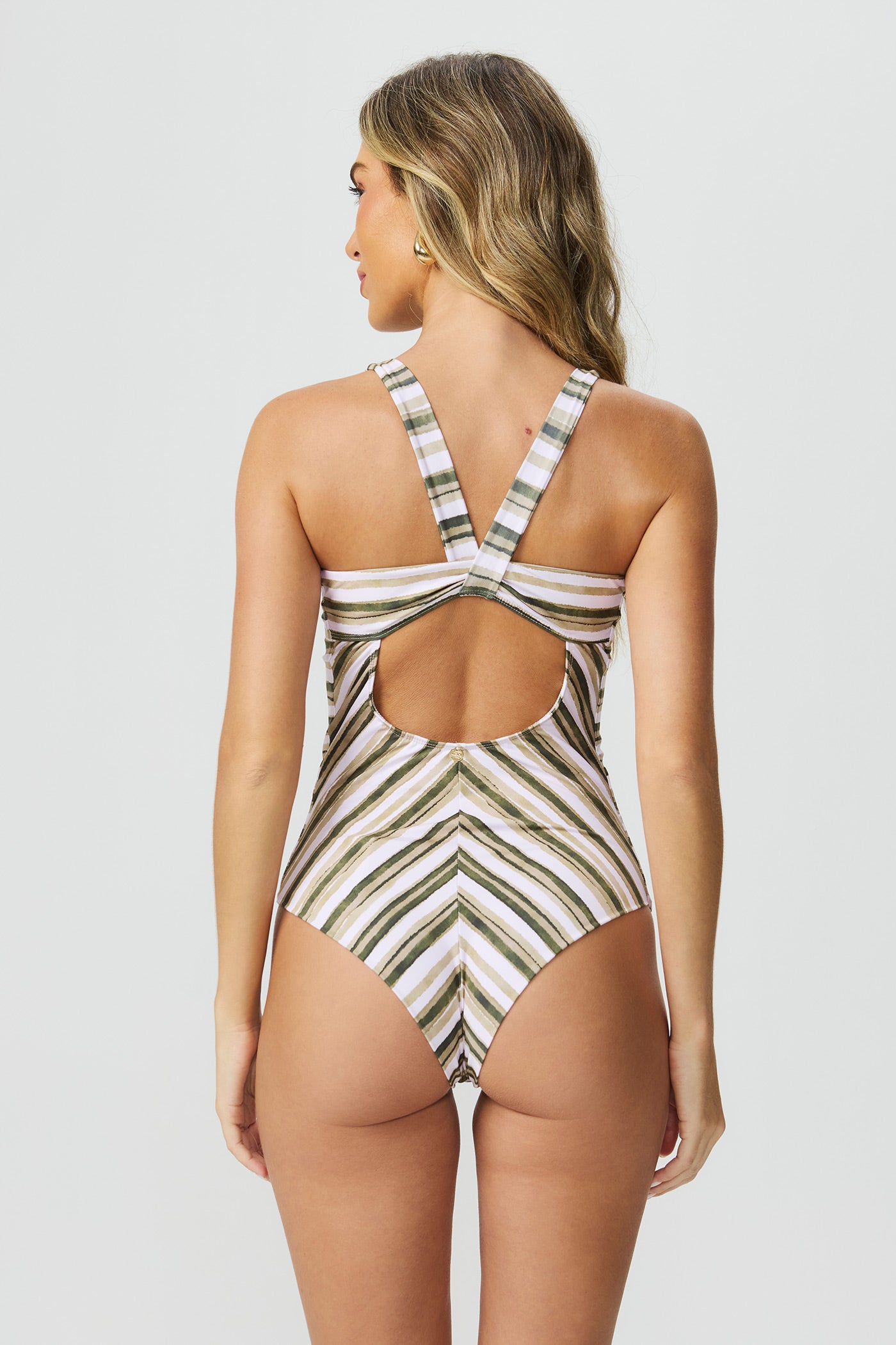 Maiô estampado listrado com costas cruzadas Fato Básico