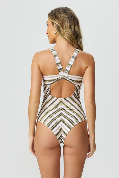 Maiô estampado listrado com costas cruzadas Fato Básico
