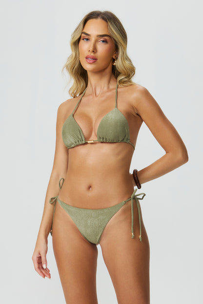 Biquíni texturizado cortininha verde Fato Básico