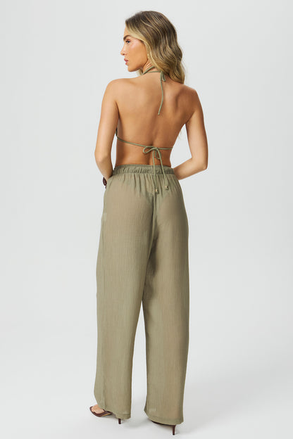 Saída calça texturizada verde Fato Básico