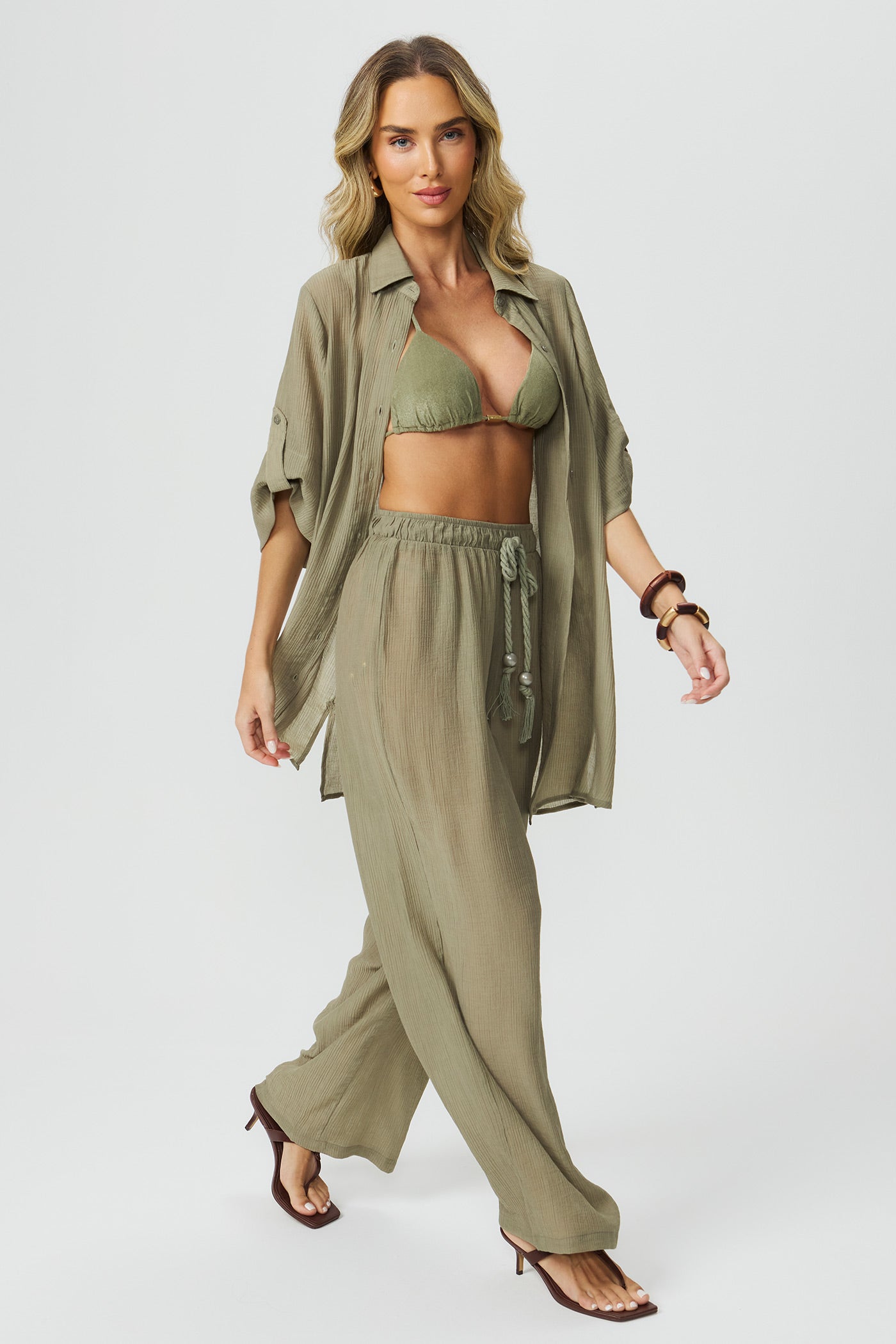 Saída calça texturizada verde Fato Básico