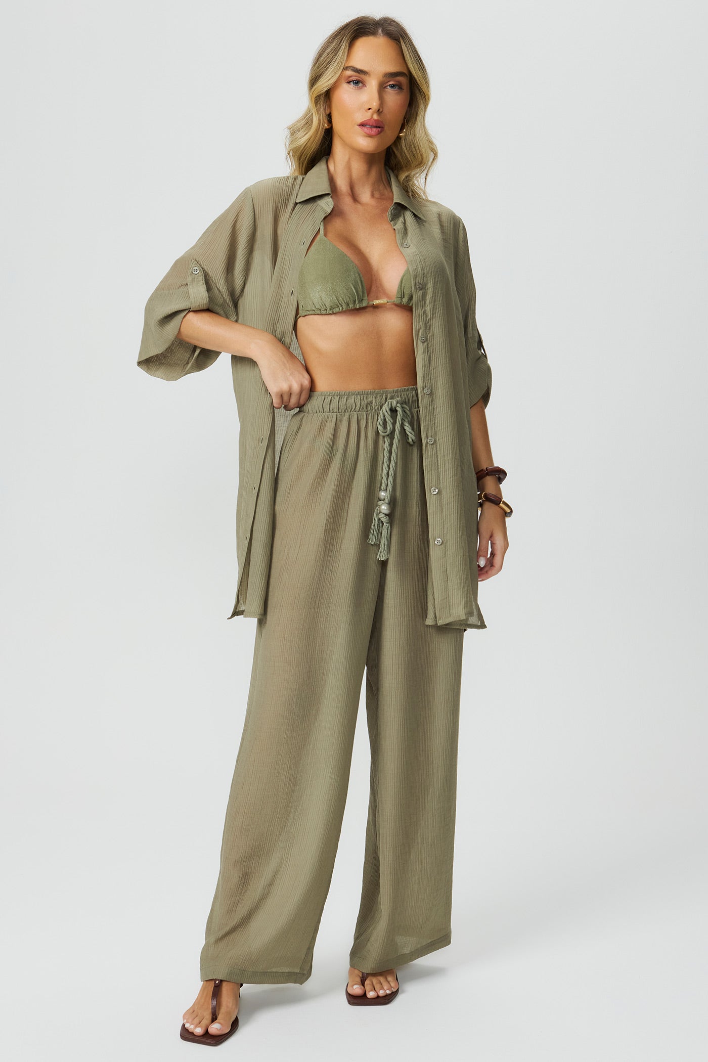 Saída calça texturizada verde Fato Básico