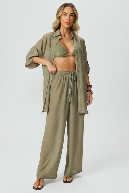 Saída calça texturizada verde Fato Básico